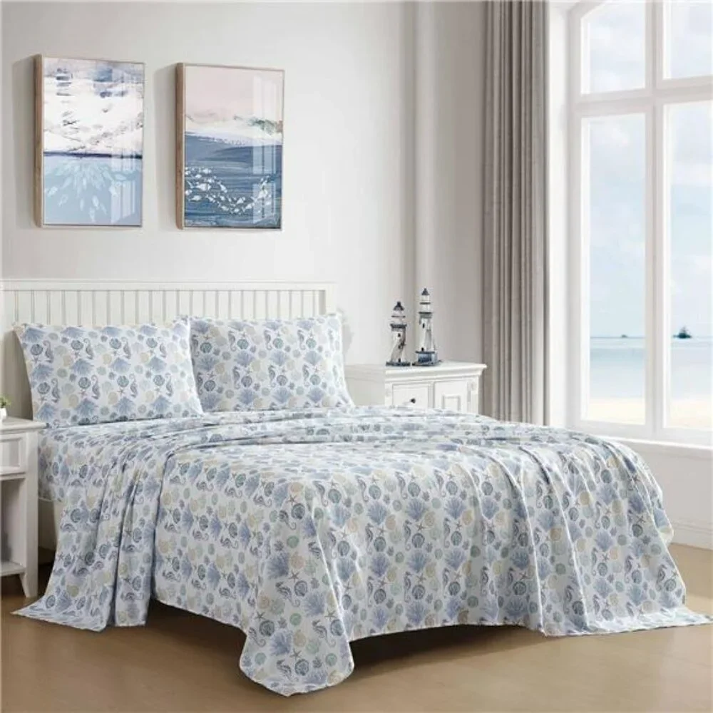 Beatrice Coastal Queen Sheet Set Soft Microfiber Deep Pocket Bedding Beach